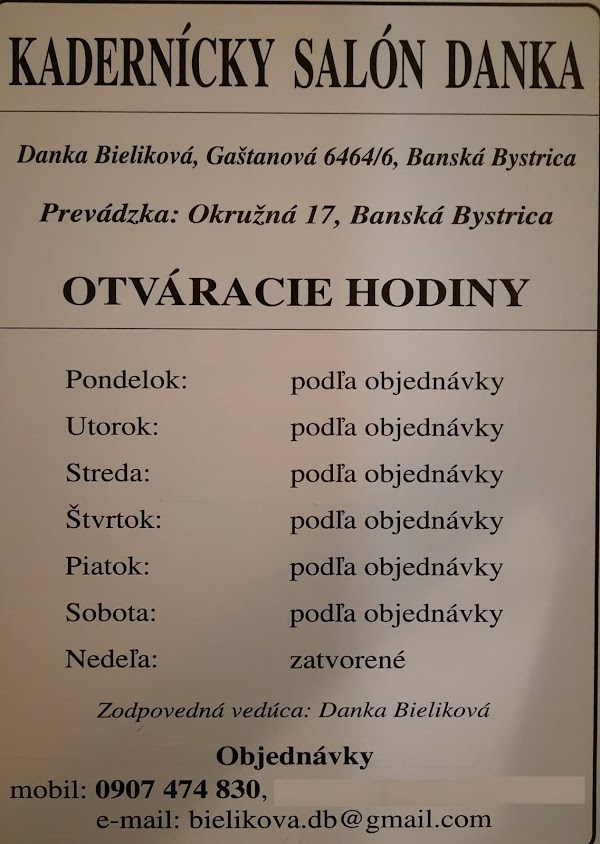 Kadernícky salón Danka Bieliková – kaderníctvo v Banskej Bystrici